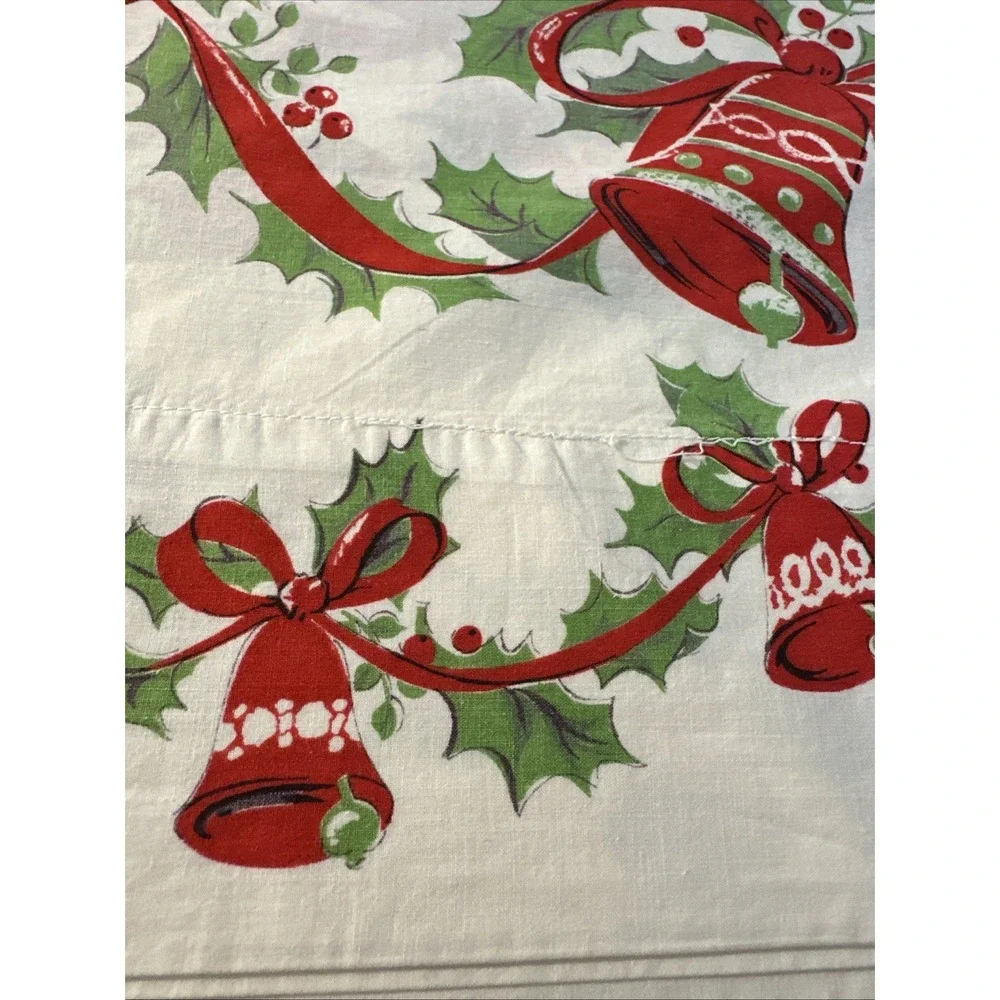Vtg Rare Set Of 4 Christmmas Bells & Holly Rod Panel Curtains 26